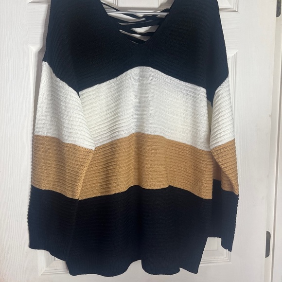NWOT Plus Size size 3x color block vneck sweater with lace up back trendy - Picture 6 of 9